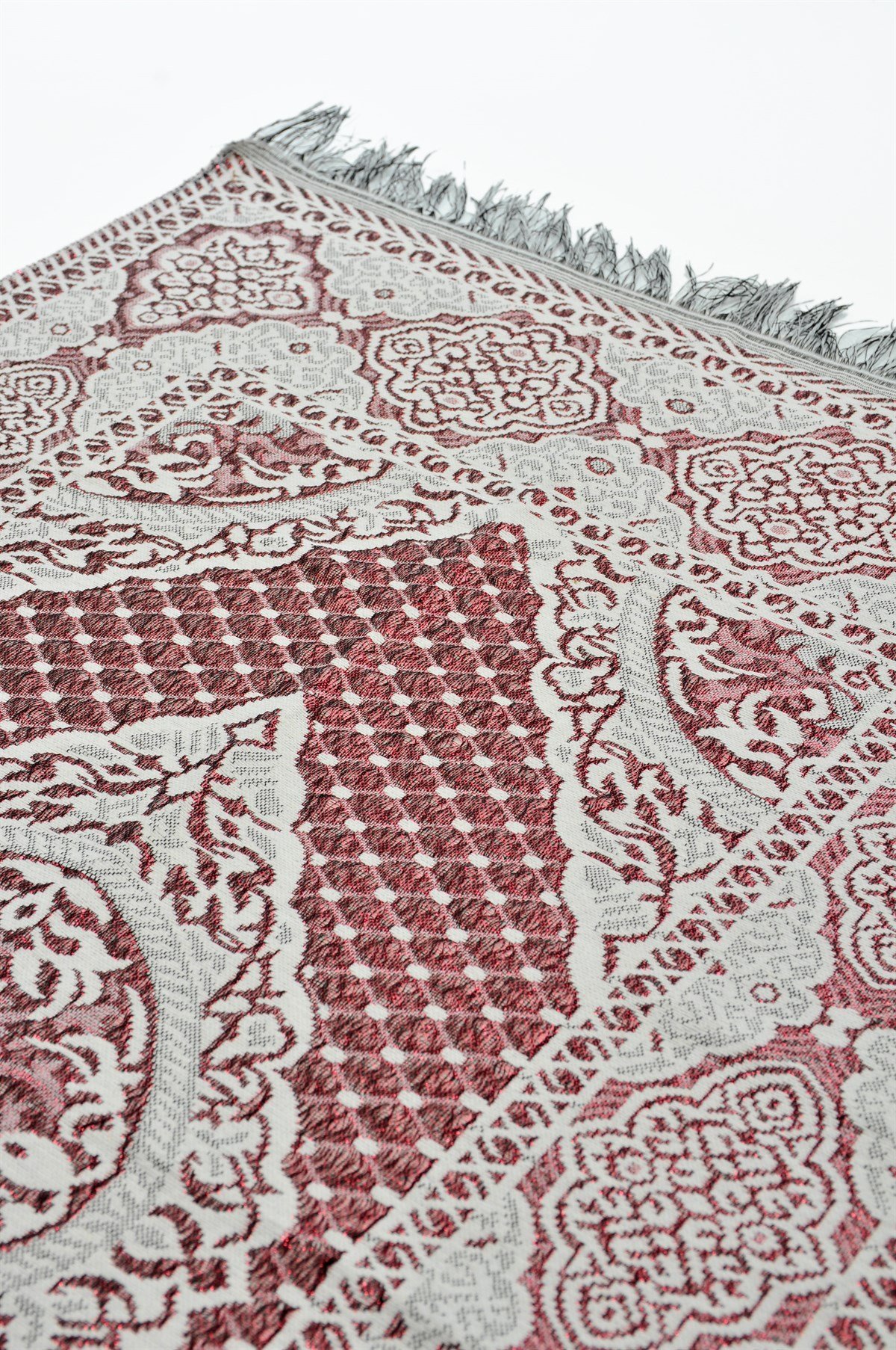 Kutulu Kadife Kuranı Kerim İnci Tesbihli Simli Goblen Seccadeli  Pembe Renk