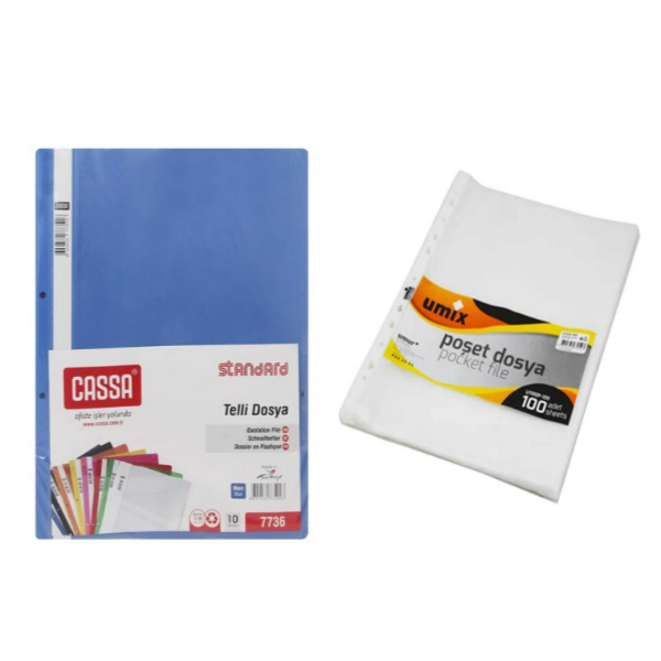 Cassa 10'lu Telli Dosya & Umix 100'lü Poşet Dosya Cassa 10'lu Telli Dosya & Umix 100'lü Poşet Dosya