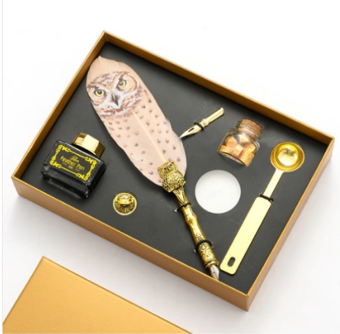 Tüylü Mühürlü Divit Dolma Kalem Seti Pudra Renk Tüylü Mühürlü Divit Dolma Kalem Seti Pudra Renk