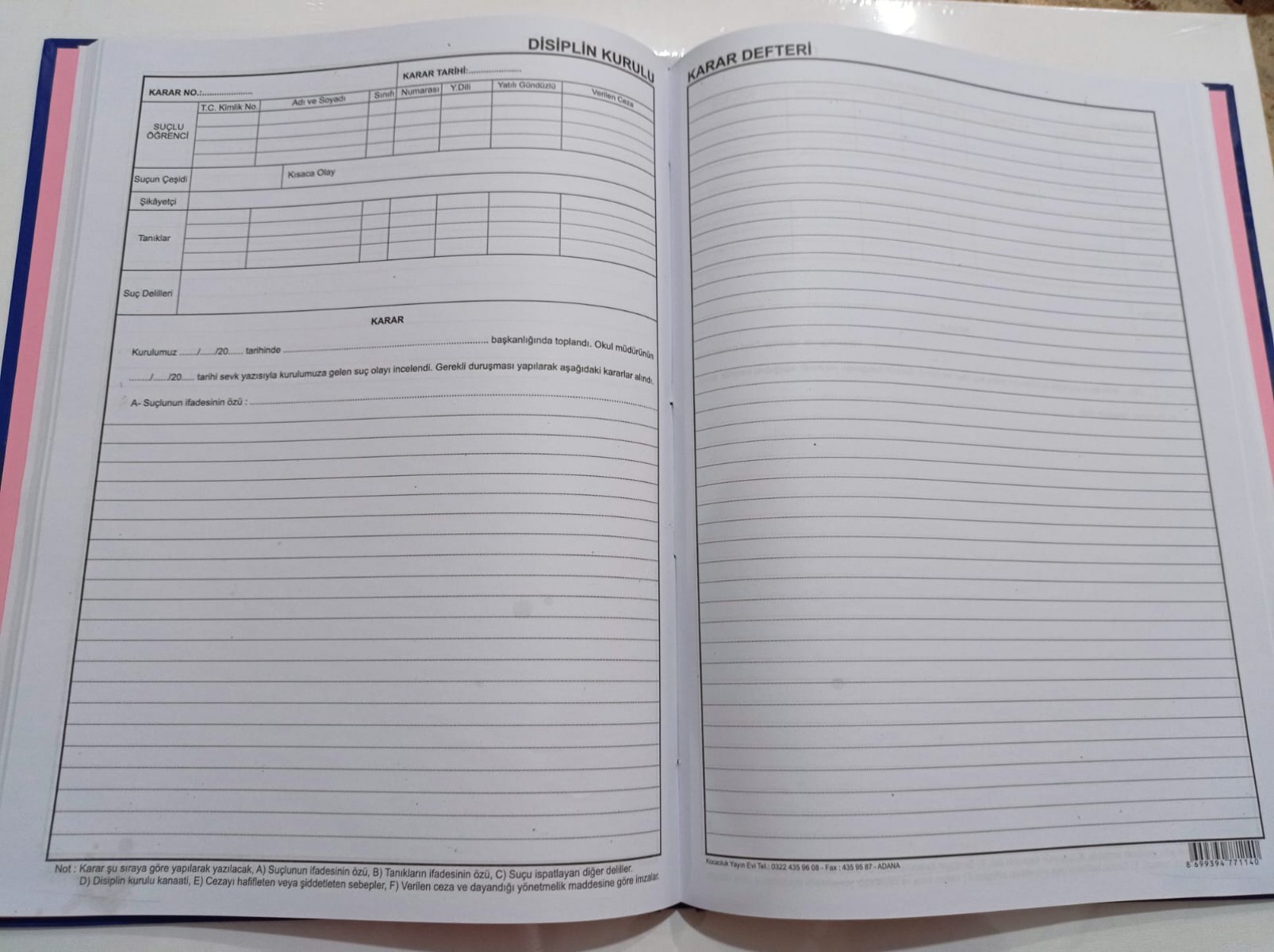 Kocaoluk Disiplin Kurulu Karar Defteri Kocaoluk Disiplin Kurulu Karar Defteri
