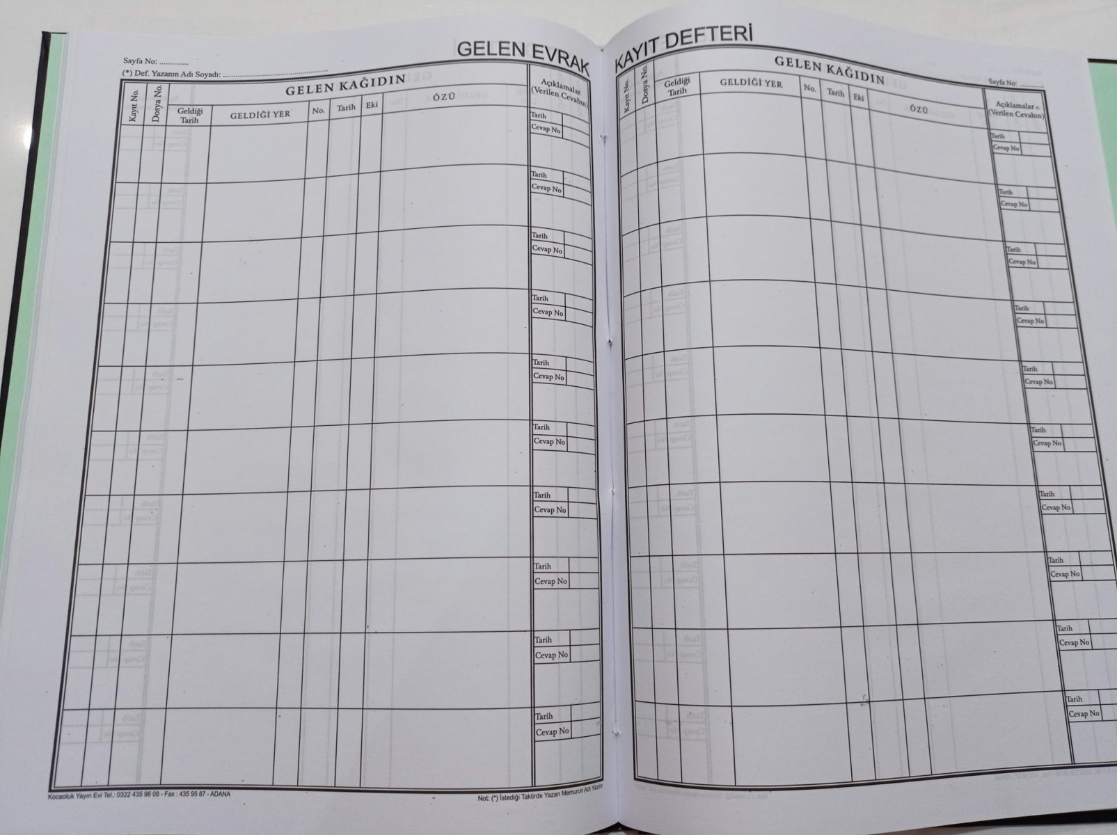 Kocaoluk Gelen Evrak Kayıt Defteri Kocaoluk Gelen Evrak Kayıt Defteri