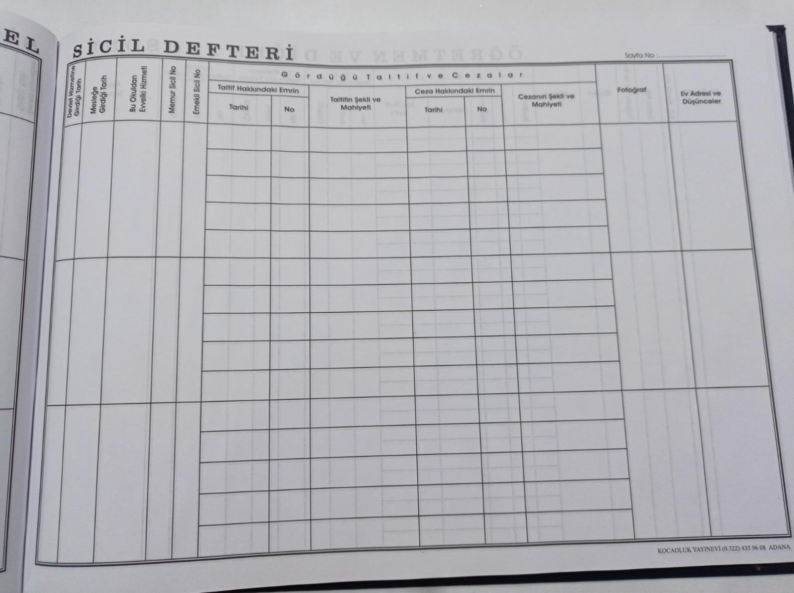 Kocaoluk Öğretmen-memur Ve Diğer Personel Sicil Defteri Kocaoluk Öğretmen-memur Ve Diğer Personel Sicil Defteri