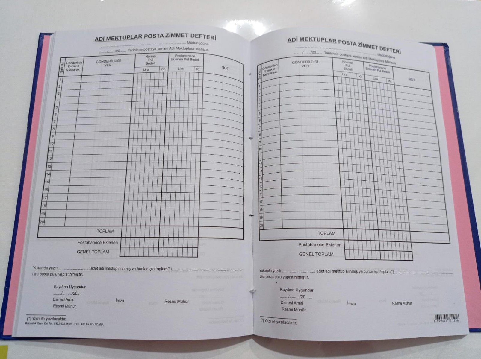 Kocaoluk Posta Zimmet Defteri Kocaoluk Posta Zimmet Defteri