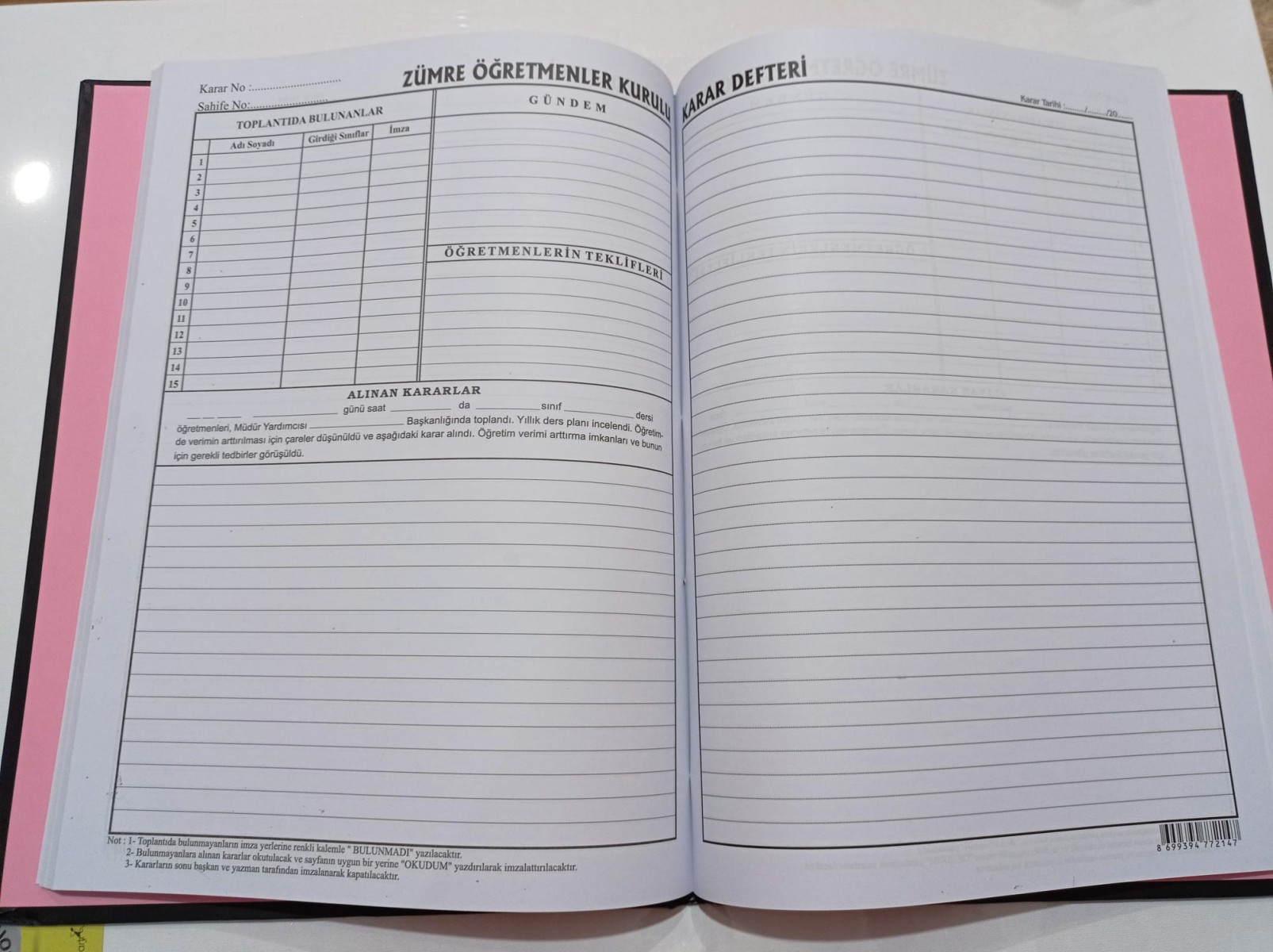 Kocaoluk Zümre Öğretmenler Kurulu Karar Defteri (100 Yaprak) Kocaoluk Zümre Öğretmenler Kurulu Karar Defteri (100 Yaprak)