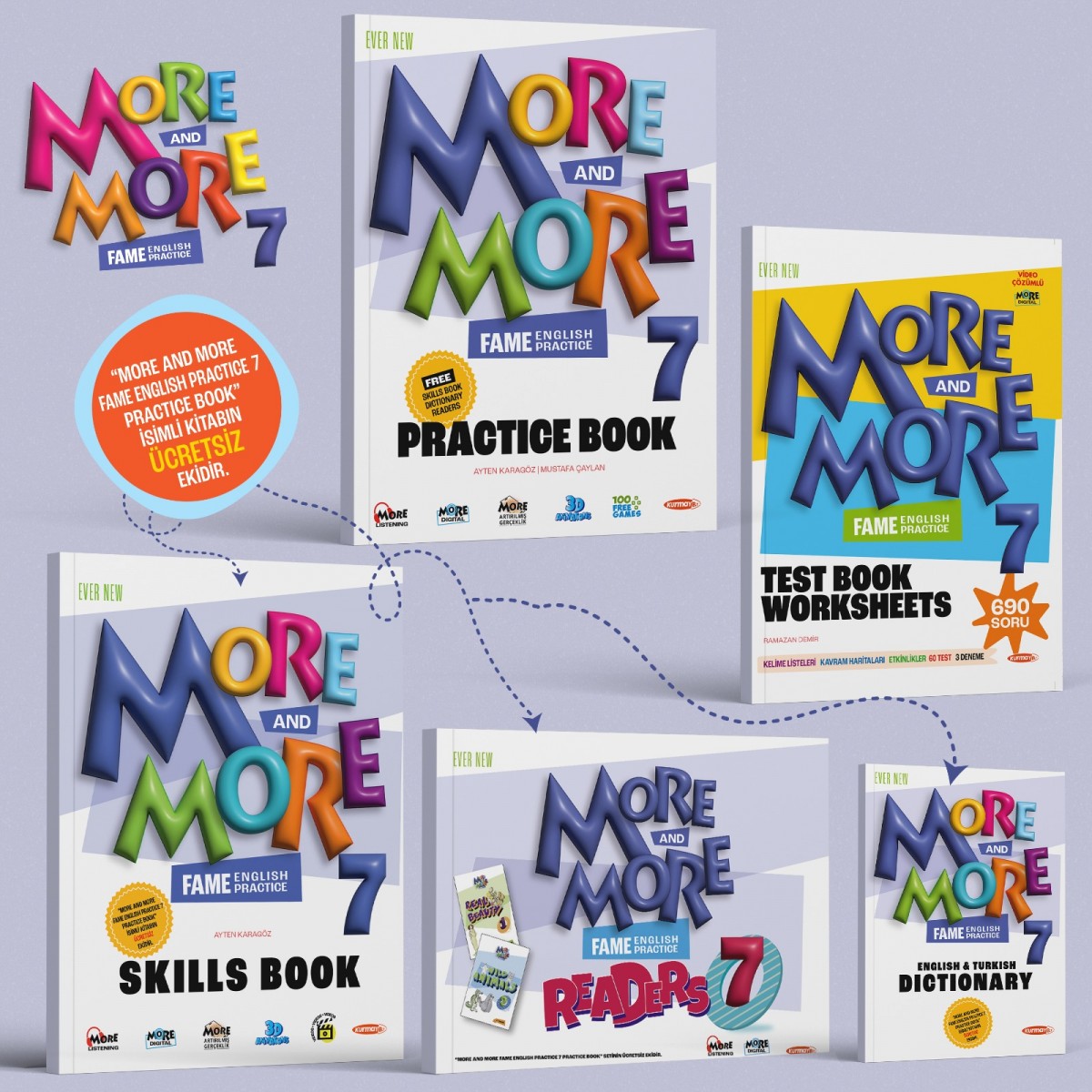 Kurmay 7.Sınıf More&More Pratice Book Seti (4 Kitap) + Test Book Worksheets