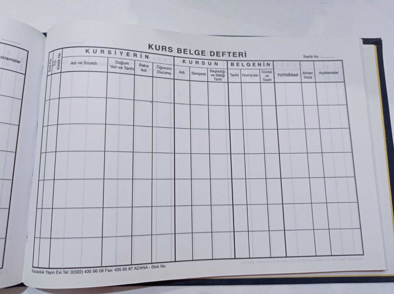 Kurs Belge Kayıt Defteri Ciltl Kapak Kurs Belge Kayıt Defteri Ciltl Kapak