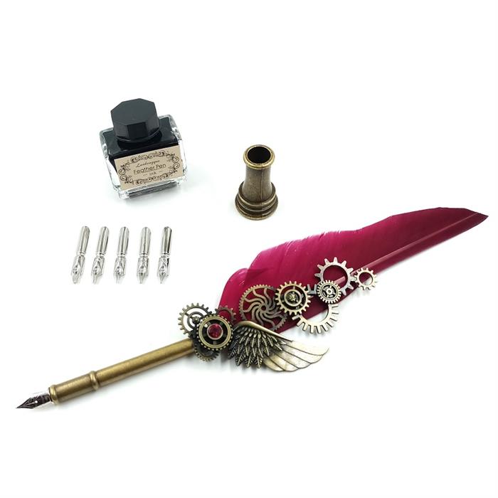 Kuş Tüylü Mühürlü Dolma Kalem Seti Pembe Kuş Tüylü Mühürlü Dolma Kalem Seti Pembe