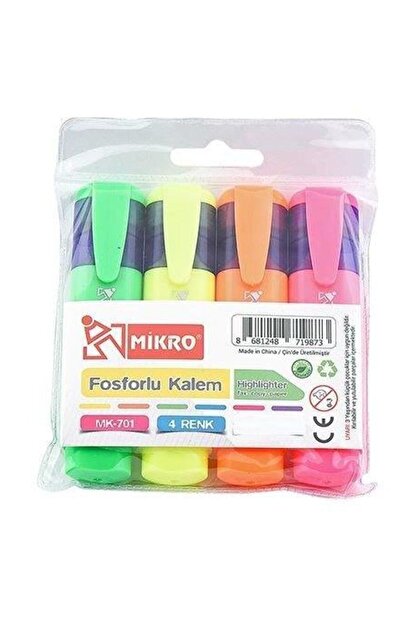 Mikro Highlighter Fosforlu İşaretleme Kalem 4 Renk Mikro Highlighter Fosforlu İşaretleme Kalem 4 Renk