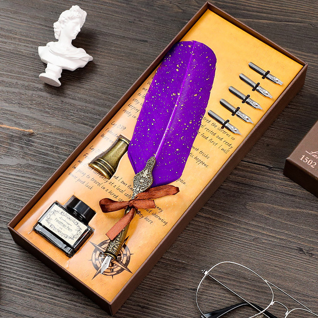 Mor Tüylü Yazı Kalemi Seti Mor Tüylü Yazı Kalemi Seti