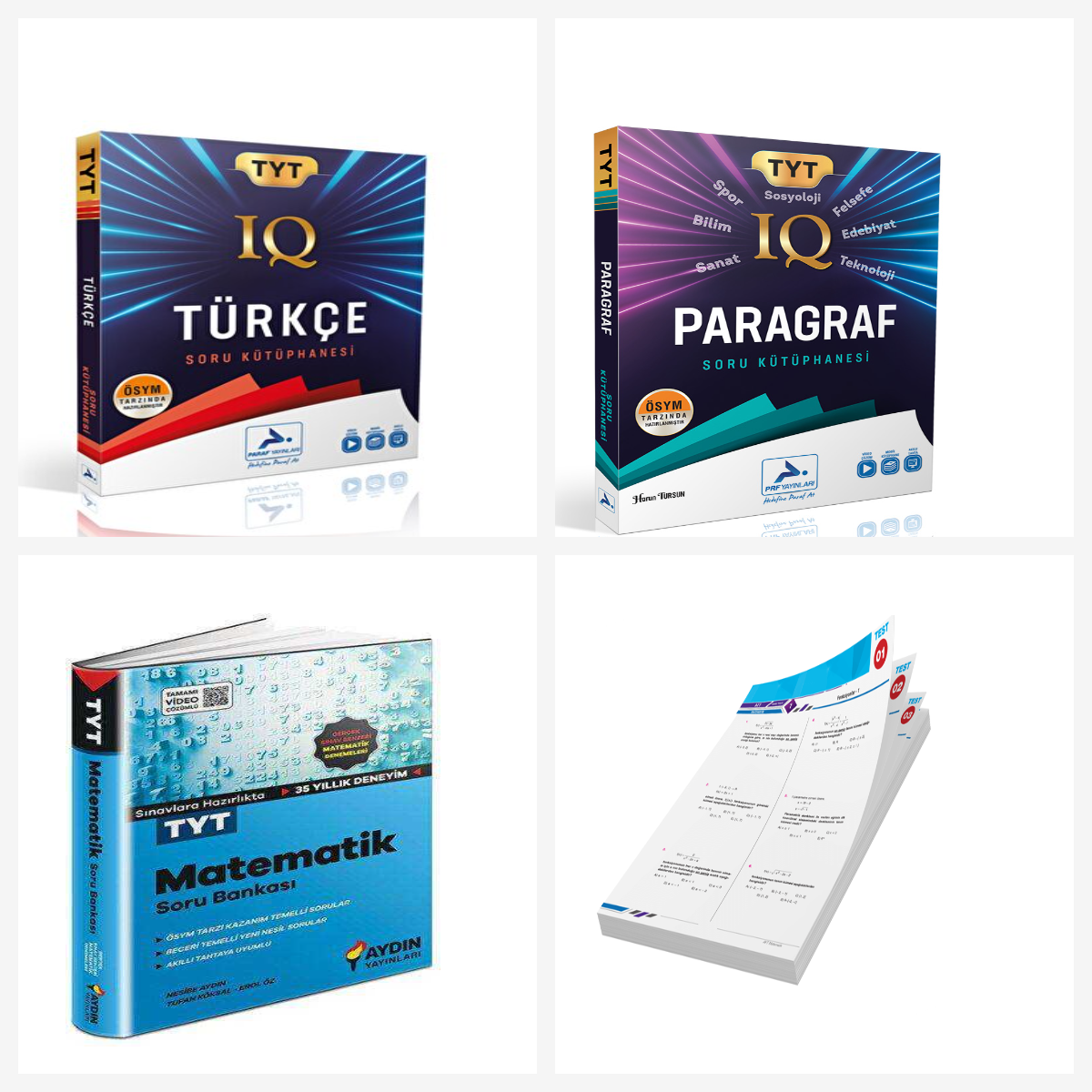 Paraf Tyt Iq Türkçe & Iq Paragraf & Aydın Tyt Matematik Soru Bankaları + Yaprak Test Hediyeli