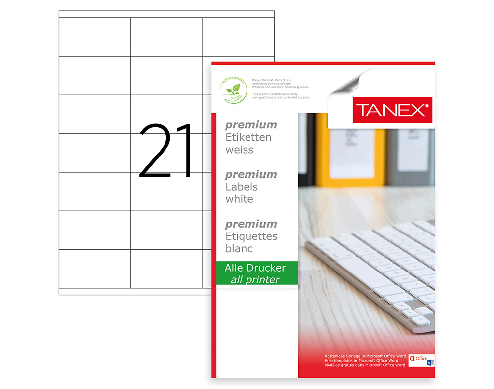 Tanex A4 Lazer Etiket, ölçü 70×38 Mm Tw 2121