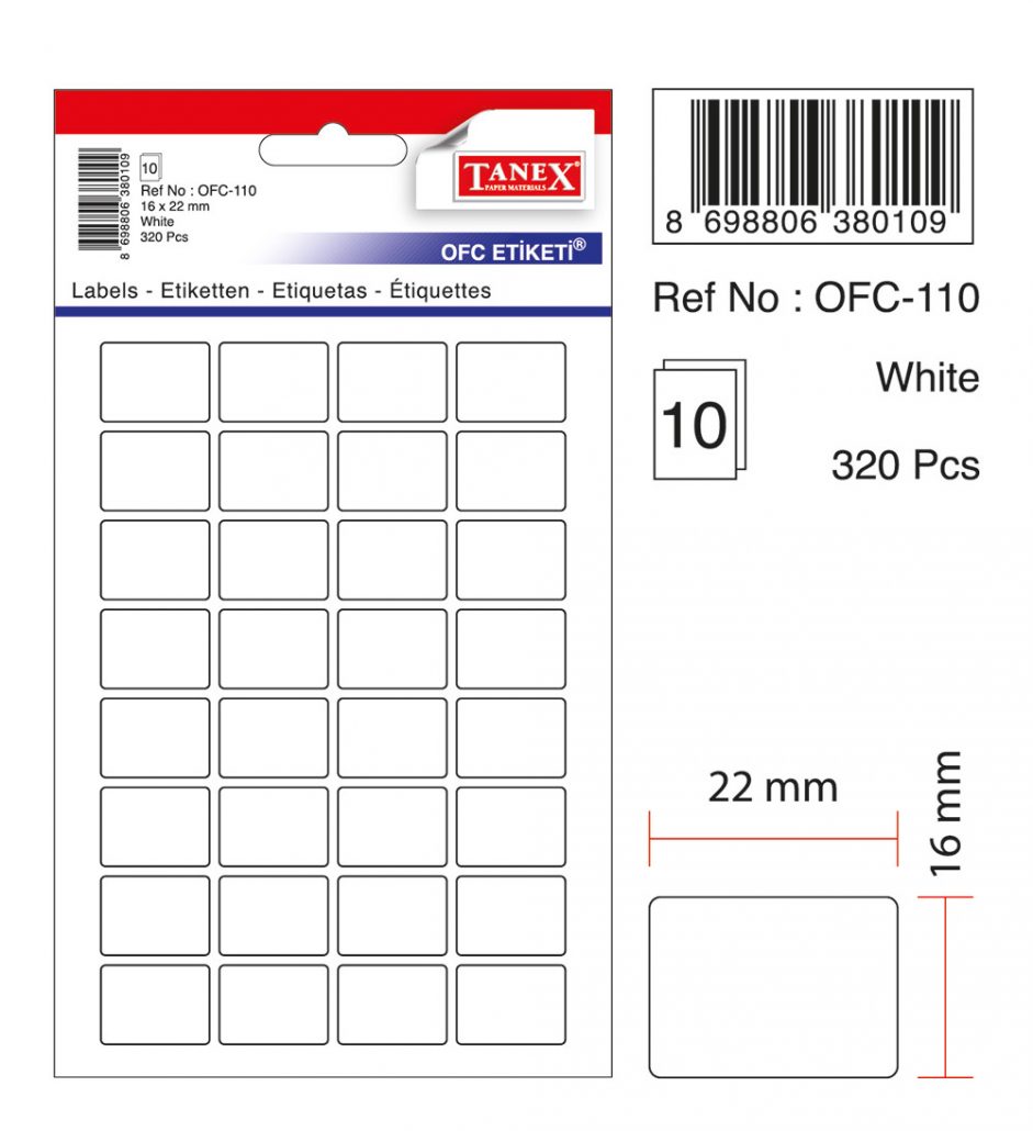 Tanex Beyaz Etiket Ölçü : 22×16 Mm Ofc-110