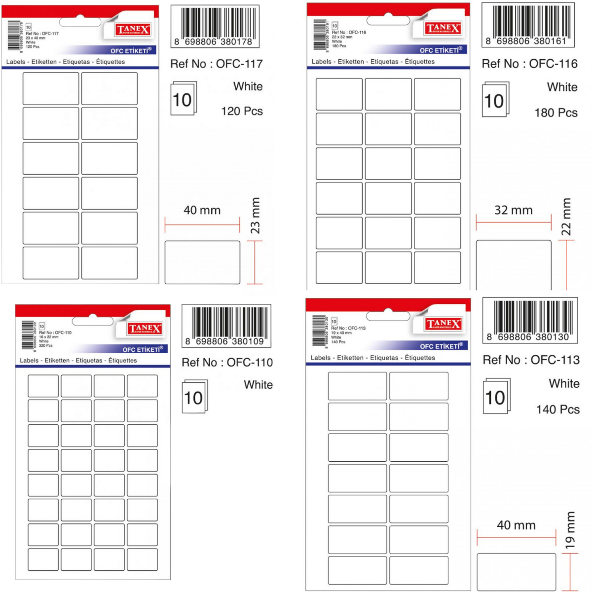 Tanex OFC 110-113-116-117 4'lü Set Tanex OFC 110-113-116-117 4'lü Set