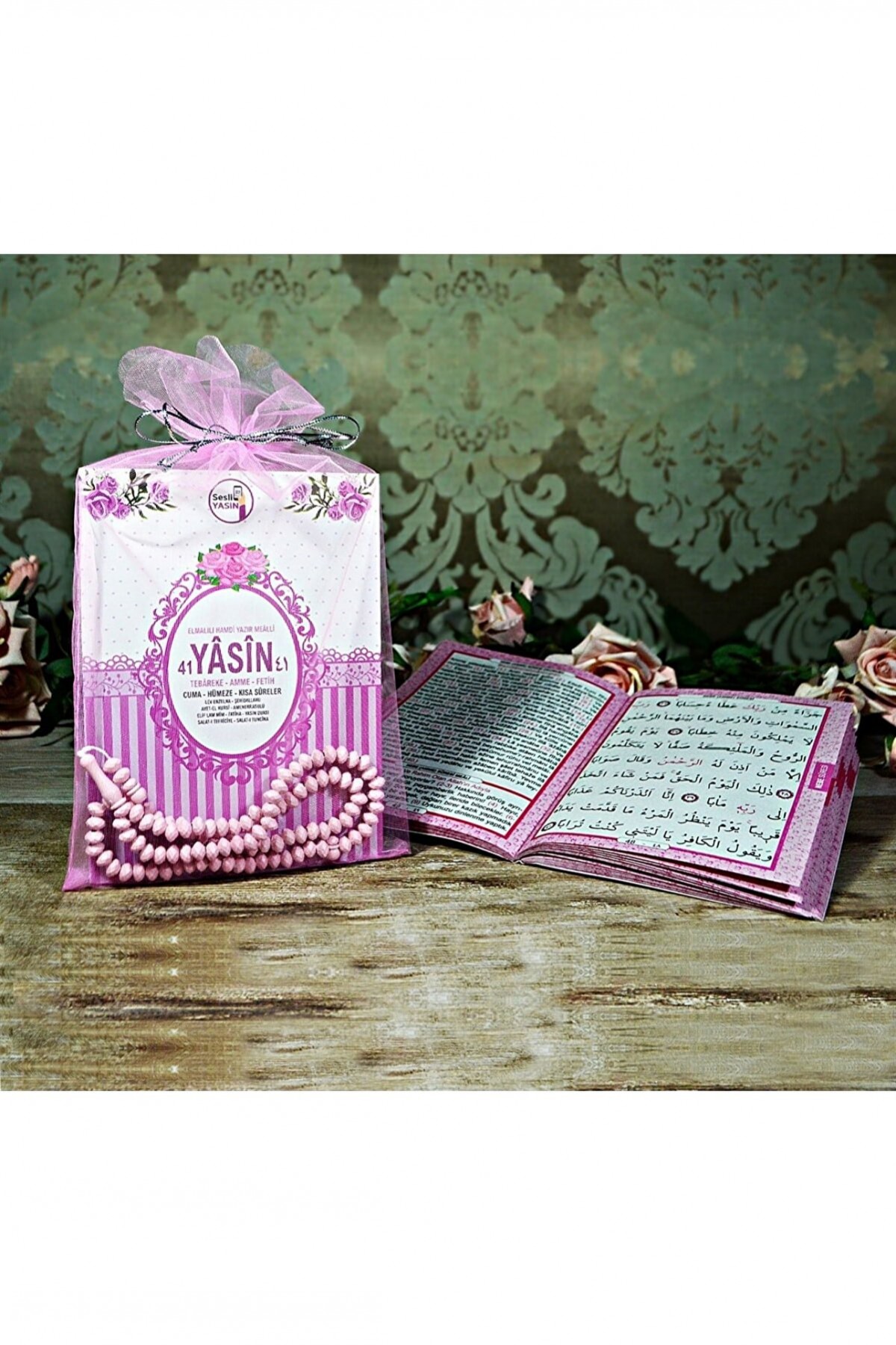 Yasin Kitabı Pembe Tül Kese İçinde Tesbihli Çanta Boy Yasin Kitabı Pembe Tül Kese İçinde Tesbihli Çanta Boy