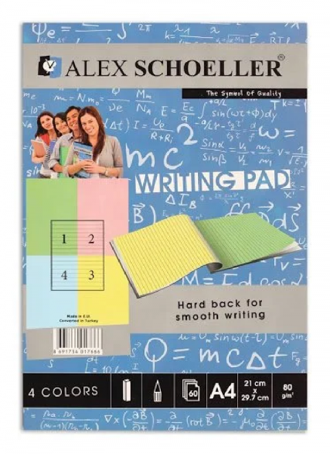 Alex Schoeller Renkli Bloknot Kareli 80gr A4 60yp