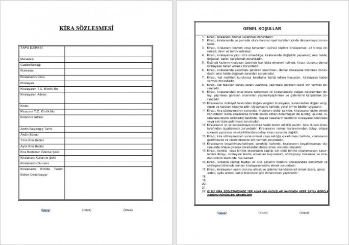 Altınyıldız A3 Resmi Kira Sözleşmesi 100 Lü