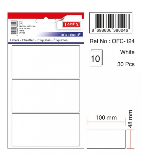 Tanex Beyaz Etiket Ölçü : 100×48 Mm Ofc-124