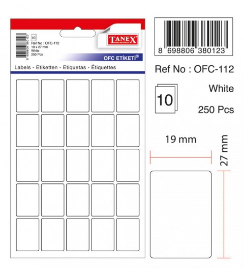 Tanex Beyaz Etiket Ölçü : 19×27 Mm Ofc-112