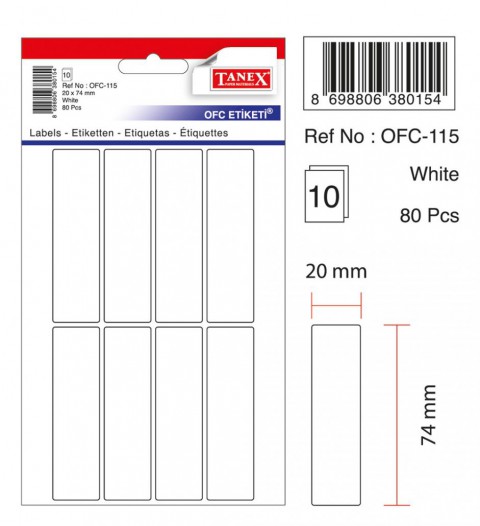 Tanex Beyaz Etiket Ölçü : 20×74 Mm Ofc-115