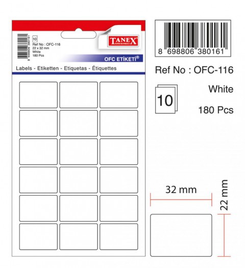 Tanex Beyaz Etiket Ölçü : 32×22 Mm  Ofc-116