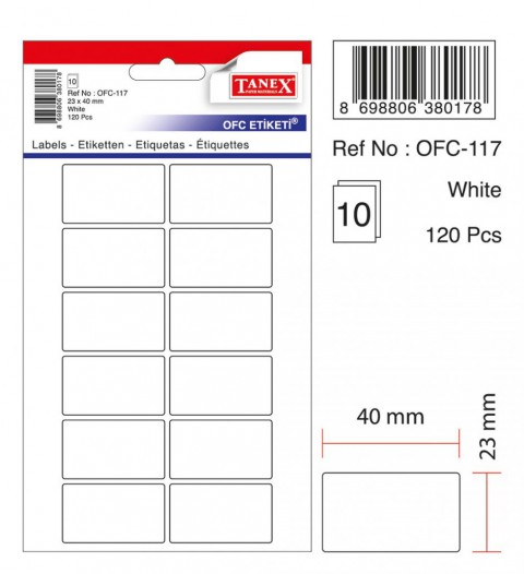 Tanex Beyaz Etiket Ölçü : 40×23 Mm Ofc-117