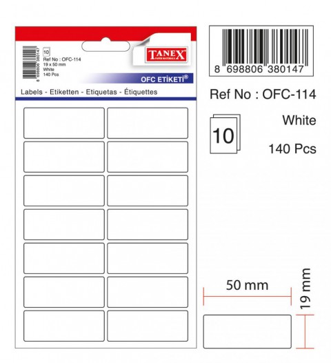 Tanex Beyaz Etiket Ölçü : 50×19 Mm Ofc-114