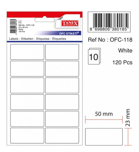 Tanex Beyaz Etiket Ölçü : 50×23 Mm Ofc-118