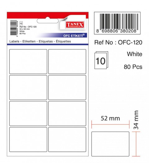 Tanex Beyaz Etiket Ölçü : 52×34 Mm Ofc-120
