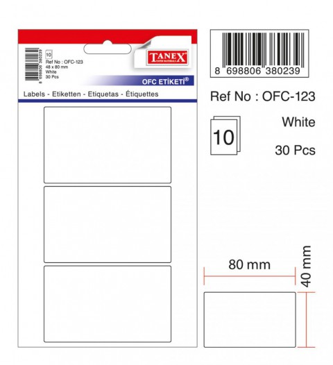 Tanex Beyaz Etiket Ölçü : 80×40 Mm Ofc-123