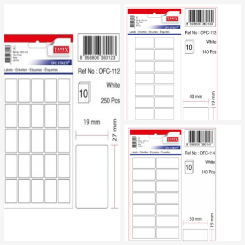 Tanex Ofc-112-113-114 Beyaz Ofis Etiketi 100 Ad-10-lu Poşet X 3
